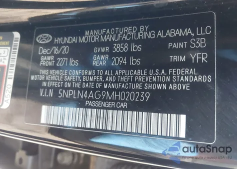 2021 Hyundai Elantra Sel из США, поврежденный, VIN 5NPLN4AG9MH020239